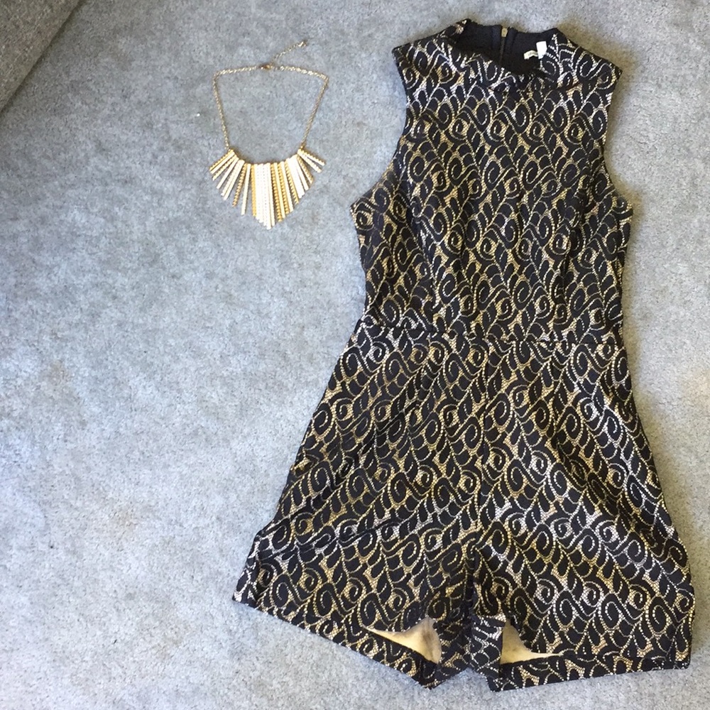 Charlotte Russe Black/Gold Romper w/Gold Necklace